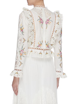 Back View - Click To Enlarge - ZIMMERMANN - 'Allia' ruffle floral embroidered cropped top
