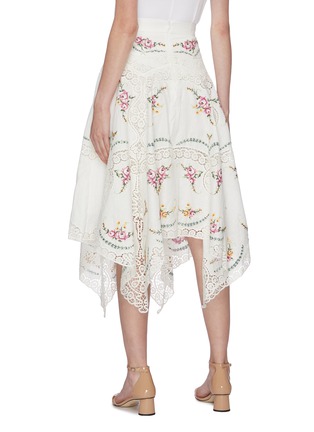 Back View - Click To Enlarge - ZIMMERMANN - 'Allia' crochet lace trim floral embroidered handkerchief skirt
