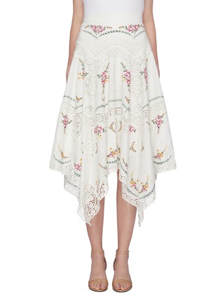 Main View - Click To Enlarge - ZIMMERMANN - 'Allia' crochet lace trim floral embroidered handkerchief skirt