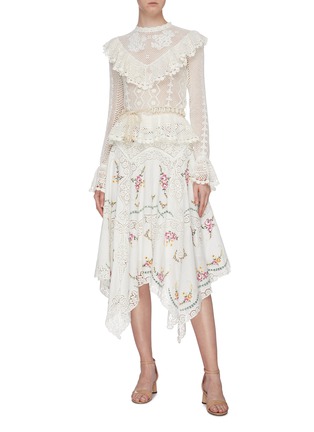 Figure View - Click To Enlarge - ZIMMERMANN - 'Allia' crochet lace trim floral embroidered handkerchief skirt