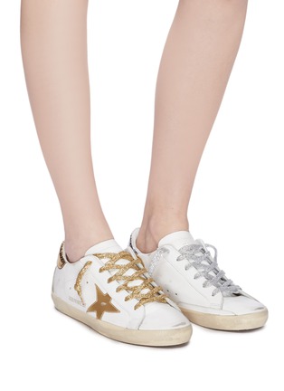 Figure View - Click To Enlarge - GOLDEN GOOSE - 'Superstar' metallic star patch leather sneakers