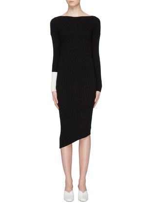 Main View - Click To Enlarge - COMME MOI - Contrast cuff asymmetric rib knit dress