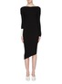 Main View - Click To Enlarge - COMME MOI - Contrast cuff asymmetric rib knit dress