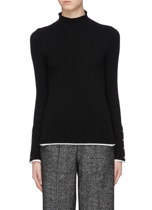 Main View - Click To Enlarge - COMME MOI - Contrast edge button cuff rib knit sweater