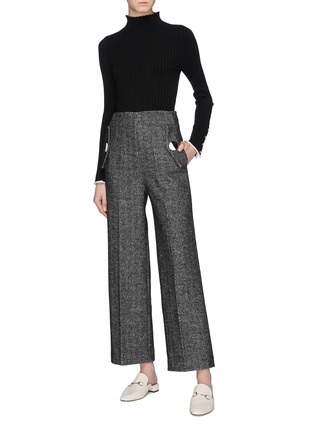 Figure View - Click To Enlarge - COMME MOI - Contrast edge button cuff rib knit sweater