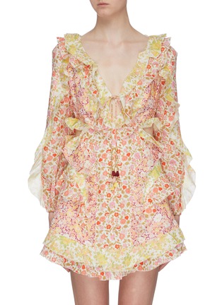 Main View - Click To Enlarge - ZIMMERMANN - 'Goldie' cutout side ruffle patchwork floral print linen dress