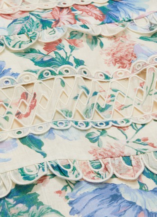 Detail View - Click To Enlarge - ZIMMERMANN - 'Verity Dot' floral print linen off-shoulder dress