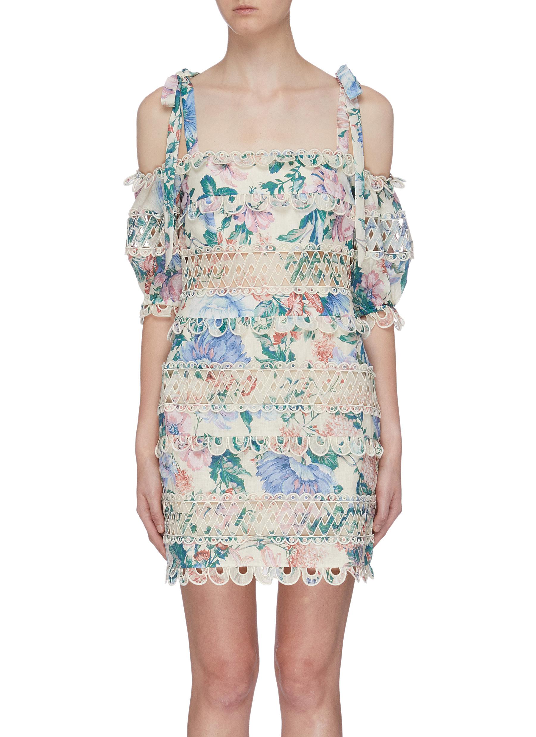 Verity Dot floral print linen offshoulder dress by Zimmermann Coshio