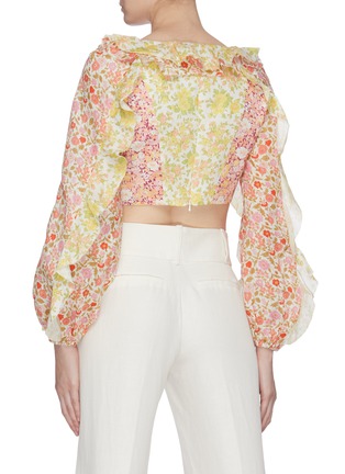 Back View - Click To Enlarge - ZIMMERMANN - Goldie' ruffle patchwork floral print linen cropped top