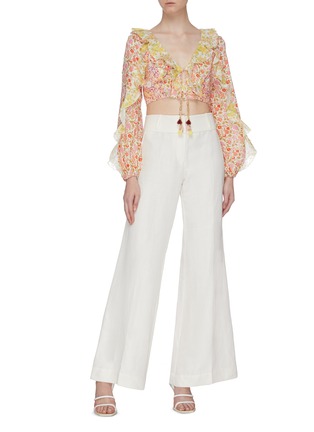 Figure View - Click To Enlarge - ZIMMERMANN - Goldie' ruffle patchwork floral print linen cropped top