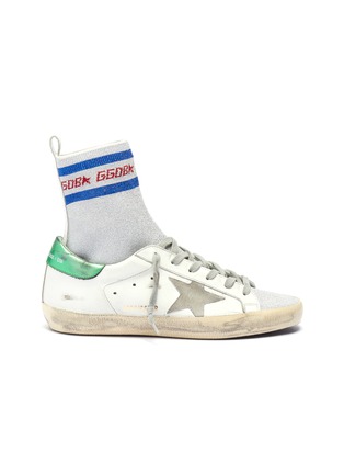 Main View - Click To Enlarge - GOLDEN GOOSE - 'Superstar' metallic sock knit panel leather sneakers