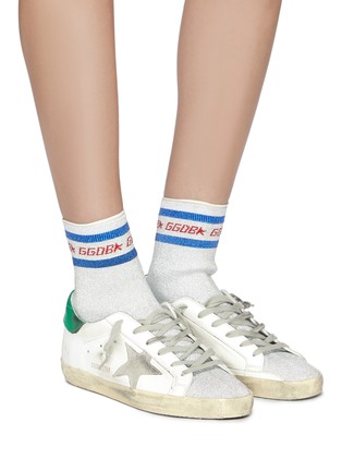 Figure View - Click To Enlarge - GOLDEN GOOSE - 'Superstar' metallic sock knit panel leather sneakers