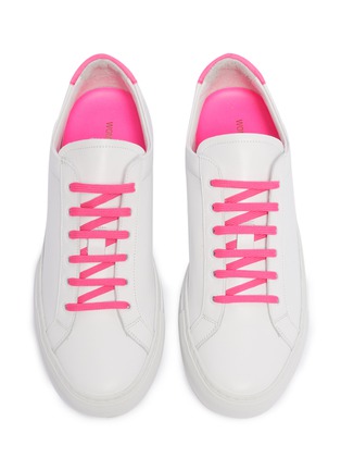 Detail View - Click To Enlarge - COMMON PROJECTS - 'Retro Low Fluo' neon collar leather sneakers
