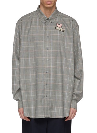 Main View - Click To Enlarge - GUCCI - Flying pig appliqué houndstooth check plaid oversized shirt