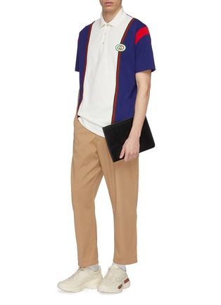 Figure View - Click To Enlarge - GUCCI - GG logo appliqué colourblock oversized jersey polo shirt