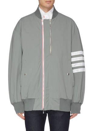 Main View - Click To Enlarge - THOM BROWNE  - Stripe sleeve double zip placket oversized bomber jacket