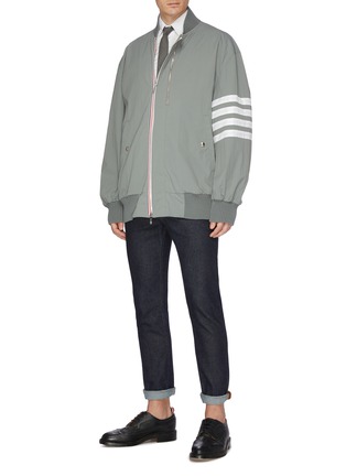 Figure View - Click To Enlarge - THOM BROWNE  - Stripe sleeve double zip placket oversized bomber jacket