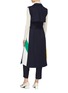 Back View - Click To Enlarge - COMME MOI - Colourblock pleated gusset belted sleeveless trench coat