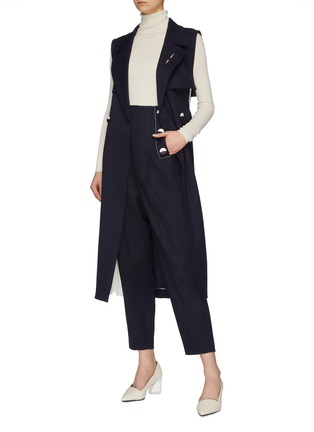 Figure View - Click To Enlarge - COMME MOI - Colourblock pleated gusset belted sleeveless trench coat