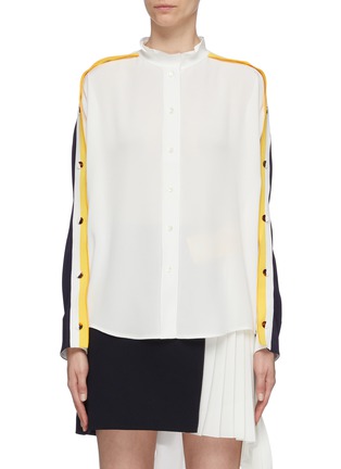 Main View - Click To Enlarge - COMME MOI - Stripe button sleeve colourblock shirt