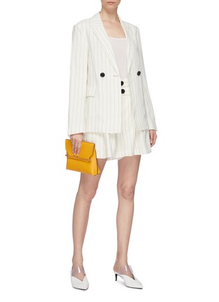 Figure View - Click To Enlarge - COMME MOI - Mock button waist pinstripe suiting shorts