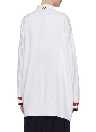 Back View - Click To Enlarge - THOM BROWNE  - Stripe cuff oversized wool cardigan