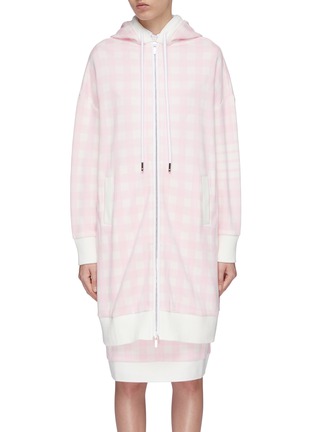 Main View - Click To Enlarge - THOM BROWNE  - Stripe sleeve gingham check oversized hoodie