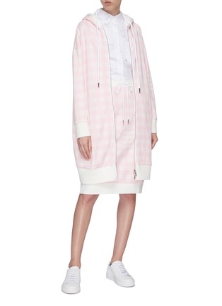Figure View - Click To Enlarge - THOM BROWNE  - Stripe sleeve gingham check oversized hoodie