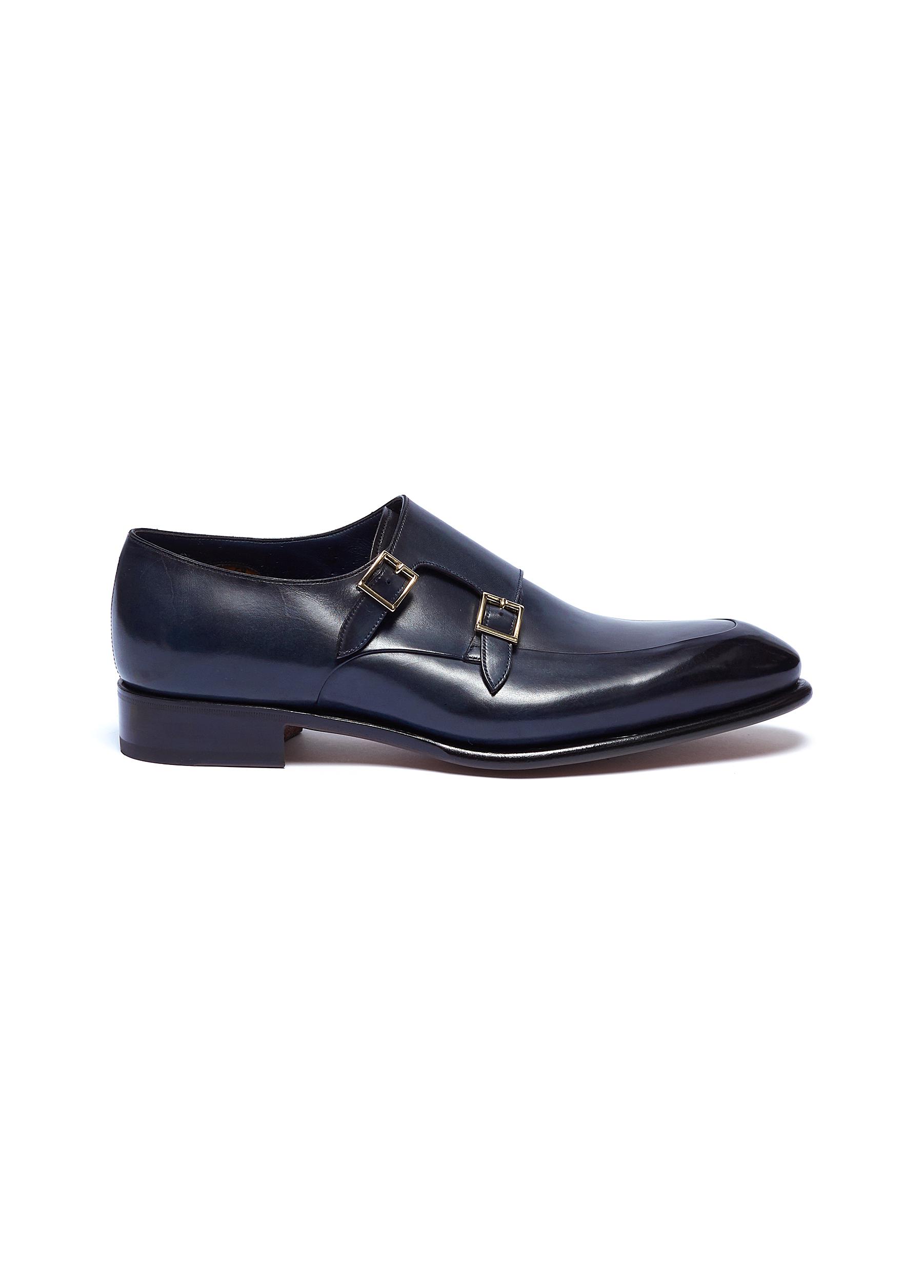 Santoni 'carter' Double Monk Strap Leather Loafers In Midnight Navy ...