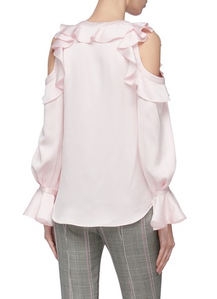 Back View - Click To Enlarge - ALEXANDER MCQUEEN - Ruffle cold shoulder satin top