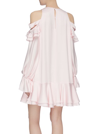 Back View - Click To Enlarge - ALEXANDER MCQUEEN - Tiered ruffle silk cold shoulder dress