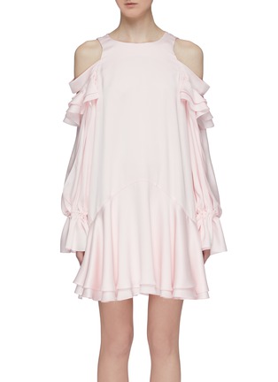 Main View - Click To Enlarge - ALEXANDER MCQUEEN - Tiered ruffle silk cold shoulder dress