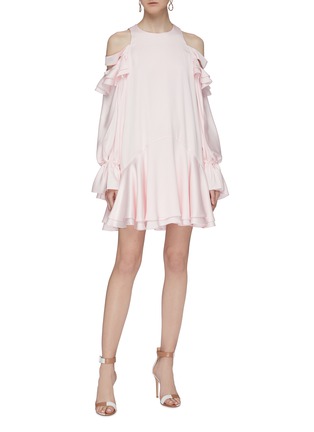 Figure View - Click To Enlarge - ALEXANDER MCQUEEN - Tiered ruffle silk cold shoulder dress