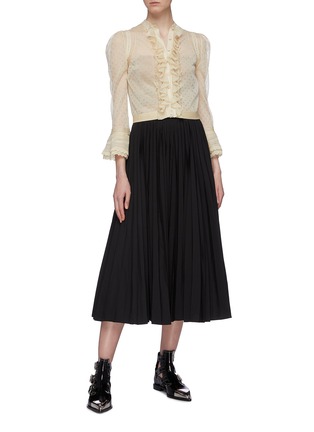 Figure View - Click To Enlarge - ALEXANDER MCQUEEN - Ruffle placket lace silk knit cardigan