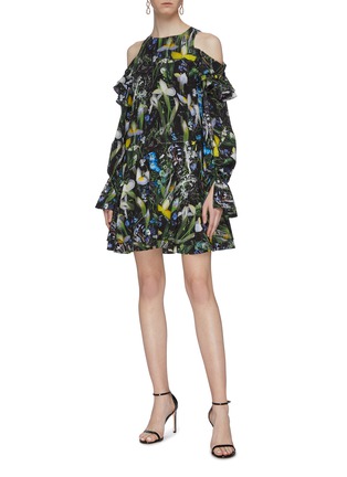 Figure View - Click To Enlarge - ALEXANDER MCQUEEN - 'Ophelia' tiered ruffle floral print silk cold shoulder dress