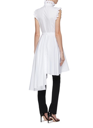 Back View - Click To Enlarge - ALEXANDER MCQUEEN - Asymmetric flared hem broderie anglaise trim shirt