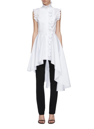 Main View - Click To Enlarge - ALEXANDER MCQUEEN - Asymmetric flared hem broderie anglaise trim shirt