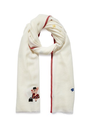 Main View - Click To Enlarge - JANAVI - 'Ms. Piggy' graphic embroidered Merino wool scarf