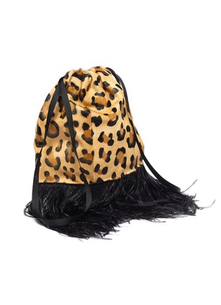 Detail View - Click To Enlarge - SIMONETTA RAVIZZA - 'Furrissima' ostrich feather trim leopard print mink fur drawstring pouch