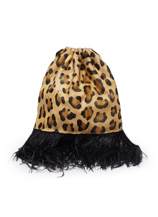 Main View - Click To Enlarge - SIMONETTA RAVIZZA - 'Furrissima' ostrich feather trim leopard print mink fur drawstring pouch