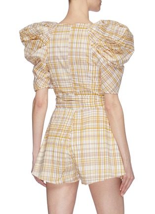Back View - Click To Enlarge - C/MEO COLLECTIVE - 'Vice' puff sleeve sash tie mock wrap rompers