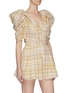 Front View - Click To Enlarge - C/MEO COLLECTIVE - 'Vice' puff sleeve sash tie mock wrap rompers