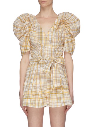 Main View - Click To Enlarge - C/MEO COLLECTIVE - 'Vice' puff sleeve sash tie mock wrap rompers