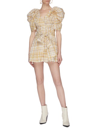 Figure View - Click To Enlarge - C/MEO COLLECTIVE - 'Vice' puff sleeve sash tie mock wrap rompers