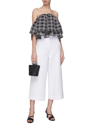 Figure View - Click To Enlarge - C/MEO COLLECTIVE - 'Captivate' tiered ruffle check plaid strapless cropped top