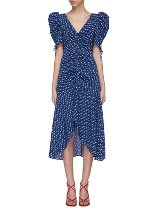 Main View - Click To Enlarge - C/MEO COLLECTIVE - 'Sanguine' puff sleeve gathered floral print high-low dress