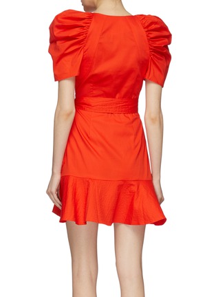 Back View - Click To Enlarge - C/MEO COLLECTIVE - 'Motivations' puff sleeve ruffle hem wrap dress