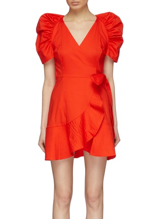 Main View - Click To Enlarge - C/MEO COLLECTIVE - 'Motivations' puff sleeve ruffle hem wrap dress
