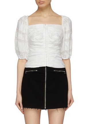 Main View - Click To Enlarge - C/MEO COLLECTIVE - 'Solitude' neck tie puff sleeve textured stripe top