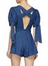 Back View - Click To Enlarge - C/MEO COLLECTIVE - 'Kind To You' cross back puff sleeve denim rompers